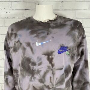 Nike Sweater Men's Small Sportswear Club Tie-Dye Logo Festival Top Purple Crew